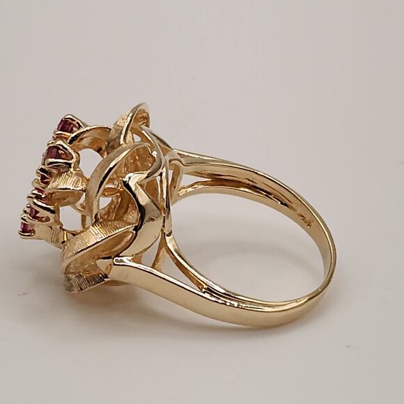 14k Yellow Gold Natural Sapphire Stunning Floral Design Ring Size 6.5 - Picture 6 of 9